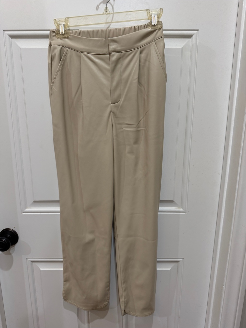 Tailored Beige PU leather Pants — Comfortable Straight Fit